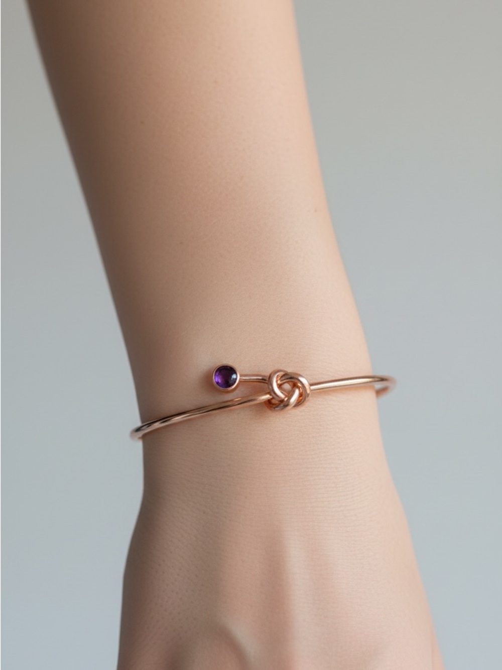 9/16 Rose Gold Knot Cuff Bracelet with Purple Gem